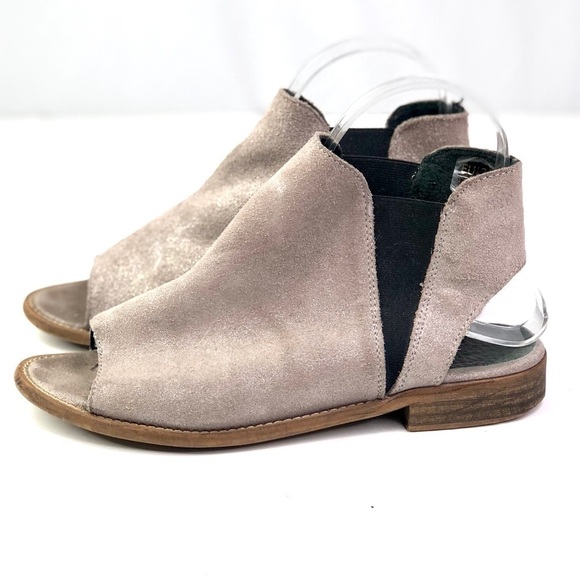 Musse & Cloud peep-toe booties grey suede silver metallic open heel flats 6 - Picture 5 of 13